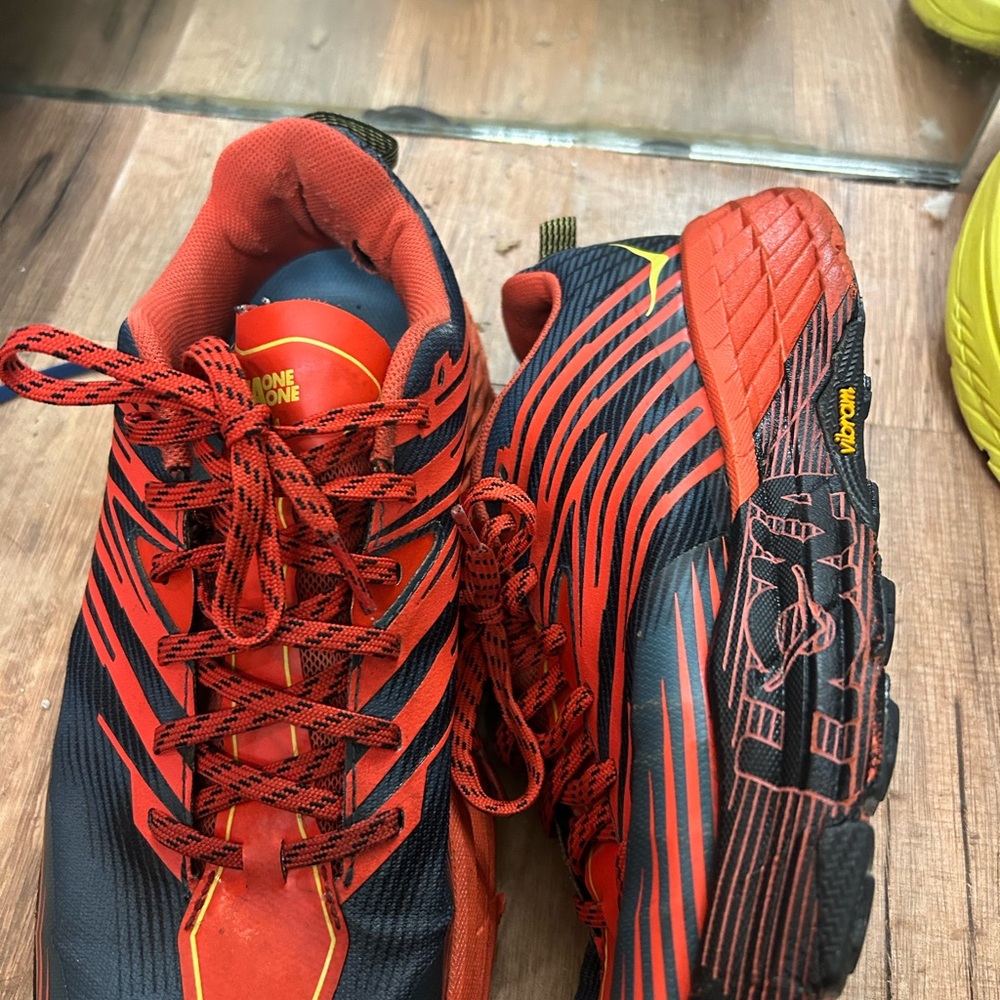 Hoka One One Men's Black and Red Athletic Shoes